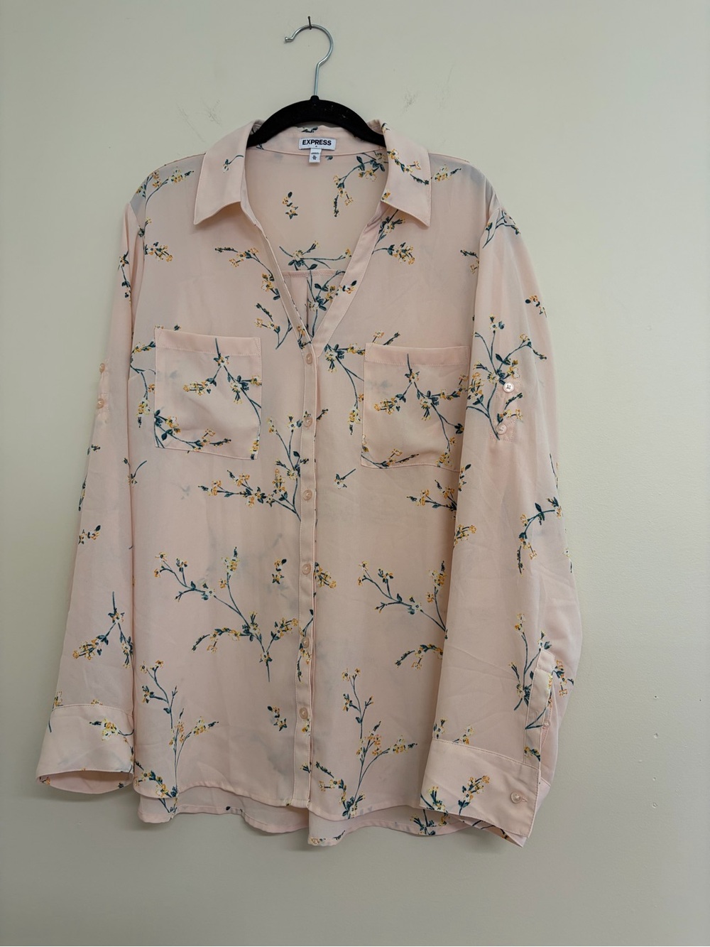 Express Pale Pink Floral Button-Front Shirt